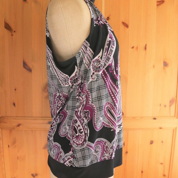Chapter One Black Purple White Halter Style Top - Picture 2 of 6